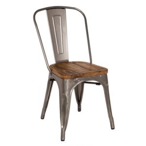 画像: metal　chair　G　wood　メタルチェア　ガンメタル　板座