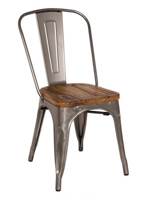 画像1: metal　chair　G　wood　メタルチェア　ガンメタル　板座